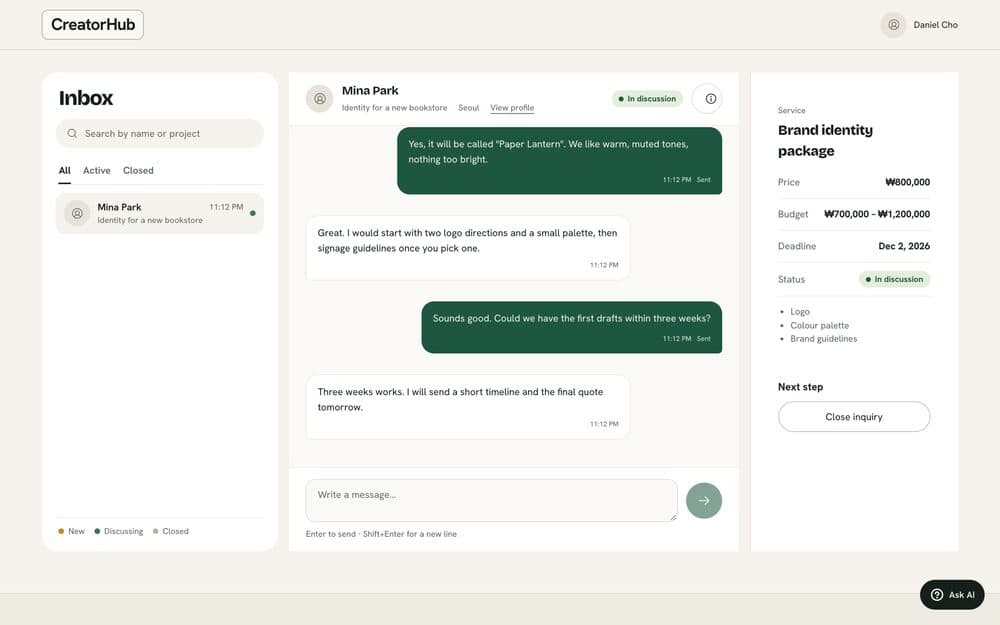 Private inquiry chat