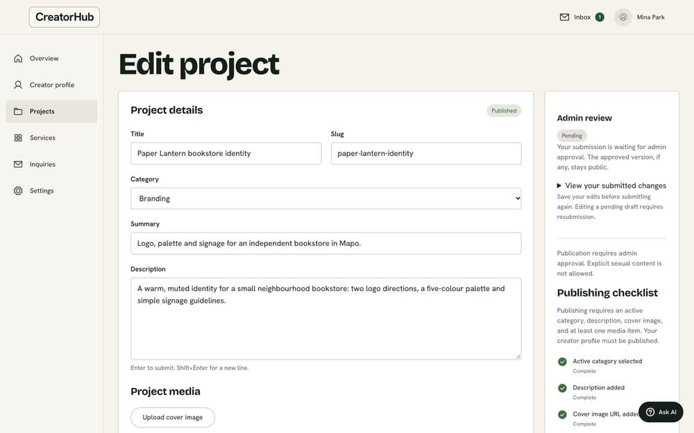 Edit project workspace